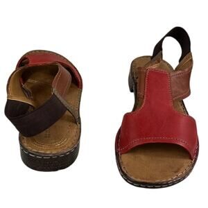 NATURALIZER N5 COMFORT Red & Brown Ringo Leather Slip-On Slingback Sandals Sz 9M